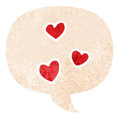 cartoon love heart and speech bubble in retro textured style