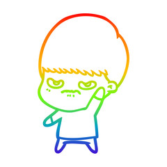 rainbow gradient line drawing annoyed cartoon boy
