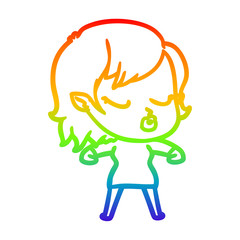 rainbow gradient line drawing cute cartoon vampire girl