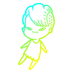 cold gradient line drawing cute cartoon girl with hipster haircut