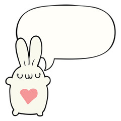 cute cartoon rabbit and love heart and speech bubble