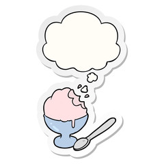 cartoon ice cream dessert and thought bubble as a printed sticker