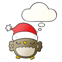 cute christmas owl and thought bubble in smooth gradient style