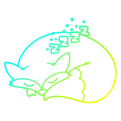 cold gradient line drawing cartoon sleeping fox