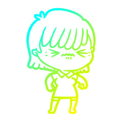 cold gradient line drawing annoyed cartoon girl