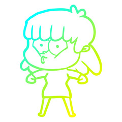 cold gradient line drawing cartoon whistling girl