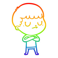 rainbow gradient line drawing cartoon grumpy boy