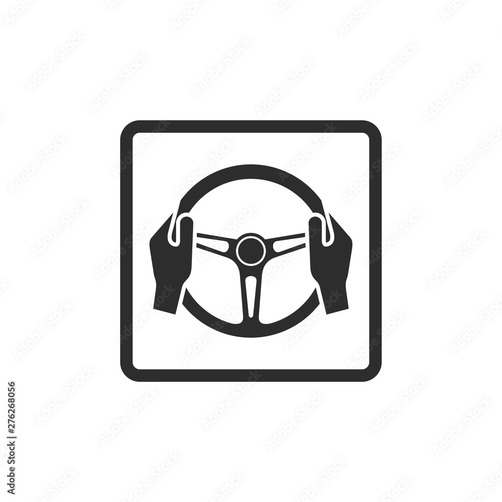 Poster car steering wheel and driver's hands icon symbol template black color editable. simple logo vector 