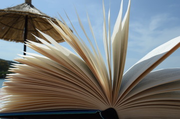 An open book on the background of the sea