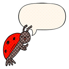 cute cartoon ladybug and speech bubble in comic book style