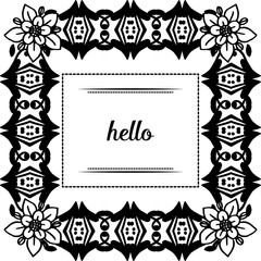 Vector illustration cute card hello with beautiful wreath frame