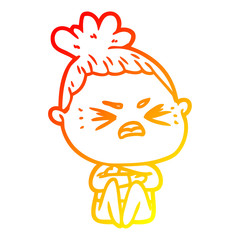 warm gradient line drawing cartoon angry woman