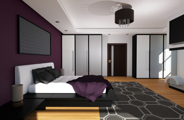 Hotel Room or Bedroom Interior 3D Illustration