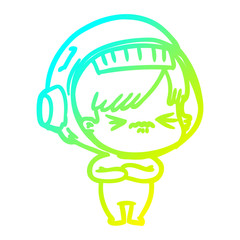 cold gradient line drawing cartoon astronaut woman