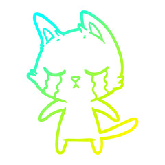 cold gradient line drawing crying cartoon cat
