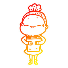 warm gradient line drawing cartoon peaceful old woman