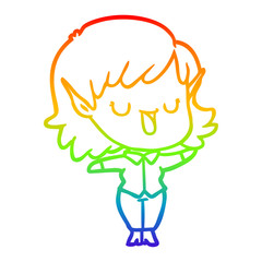rainbow gradient line drawing cartoon elf girl
