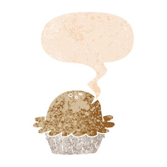 cartoon pie and speech bubble in retro textured style