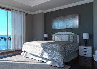 Hotel Room or Bedroom Interior 3D Illustration