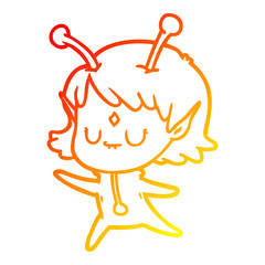 warm gradient line drawing cartoon alien girl