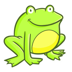 Funny and cute green frog smiling and waiting for something to eat