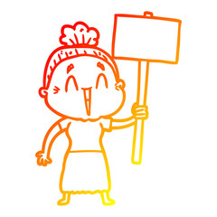 warm gradient line drawing cartoon happy old lady