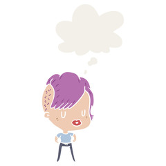 cartoon girl and thought bubble in retro style