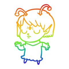 rainbow gradient line drawing cartoon alien girl