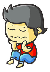 Funny and cute man with red shirt get sad