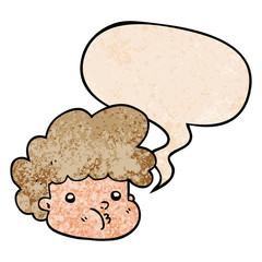 cartoon boy and speech bubble in retro texture style