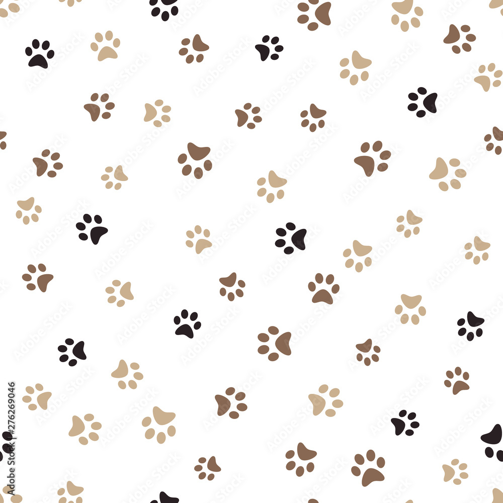 Poster dog paw print seamless. traces of cat textile pattern. cat footprint seamless pattern. vector seamle