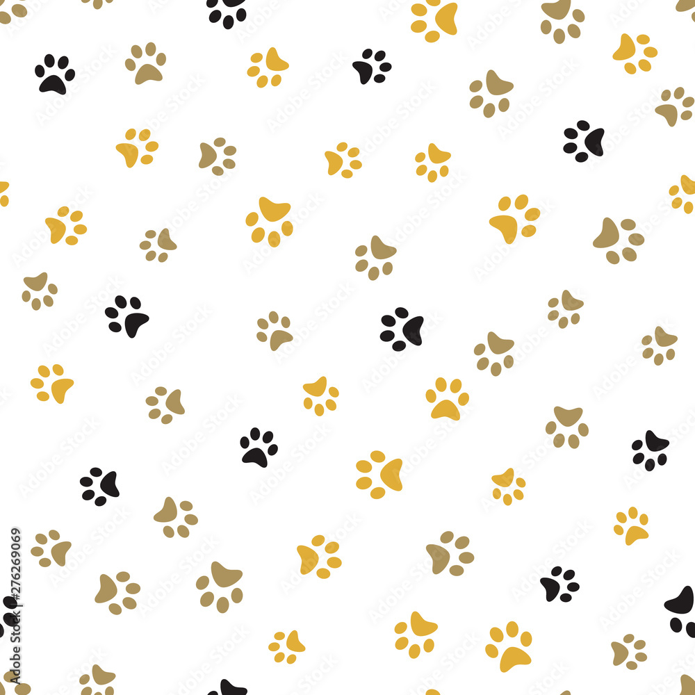 Poster dog paw print seamless. traces of cat textile pattern. cat footprint seamless pattern. vector seamle