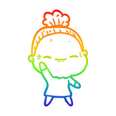rainbow gradient line drawing cartoon peaceful old woman