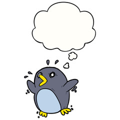 cartoon frightened penguin and thought bubble