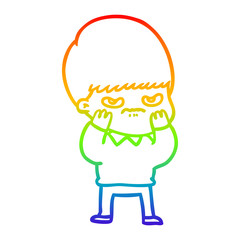 rainbow gradient line drawing annoyed cartoon boy