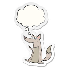 cartoon wolf and thought bubble as a printed sticker
