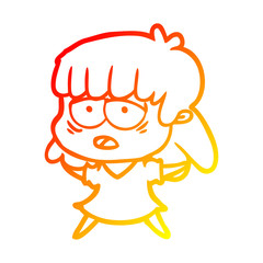 warm gradient line drawing cartoon tired woman
