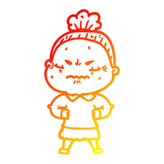 warm gradient line drawing cartoon annoyed old lady