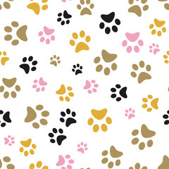 Fototapeta na wymiar Dog Paw print seamless. Traces of Cat Textile Pattern. Cat footprint seamless pattern. Vector seamless.