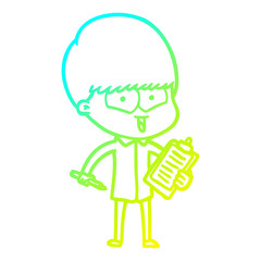 cold gradient line drawing cartoon happy boy