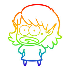 rainbow gradient line drawing cartoon shocked elf girl