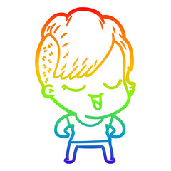 rainbow gradient line drawing happy cartoon girl