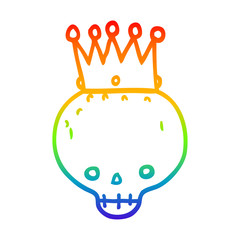 rainbow gradient line drawing cartoon skull with crown