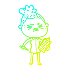 cold gradient line drawing cartoon angry woman