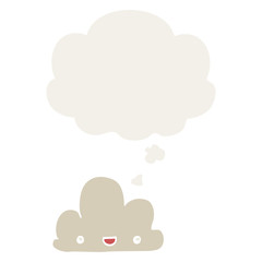 cartoon tiny happy cloud and thought bubble in retro style