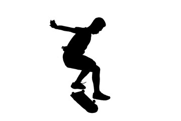 Fototapeta na wymiar Silhouettes skateboarder on white background.