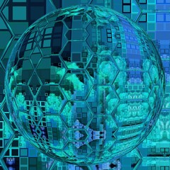 球体と閉じた空間の青い抽象的な背景