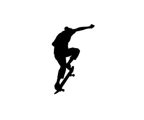 Fototapeta na wymiar Silhouettes skateboarder on white background.