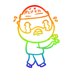 rainbow gradient line drawing cartoon bearded man crying