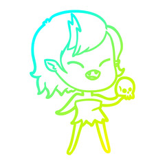 Obraz premium cold gradient line drawing cartoon laughing vampire girl with skull